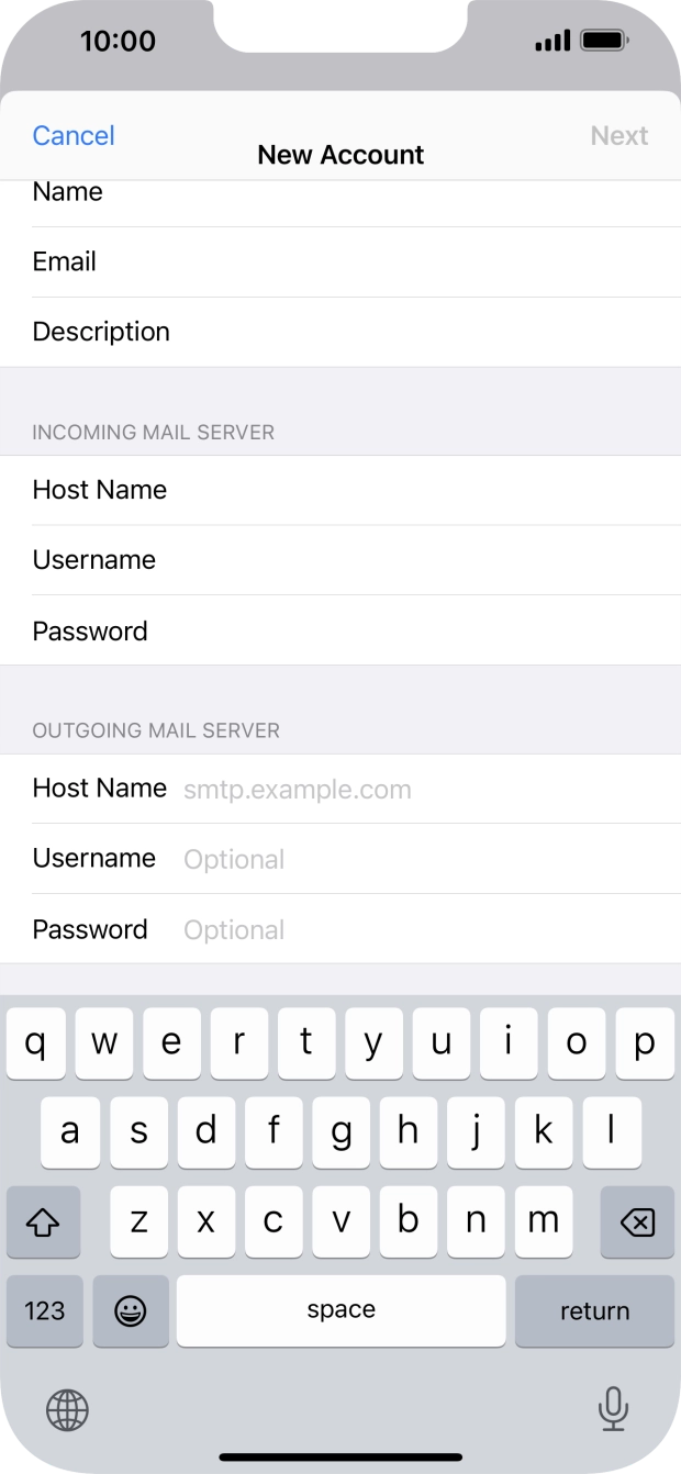 Press Host Name and key in the name of your email provider's outgoing server. Press Host Name and key in the name of your email provider's outgoing server.