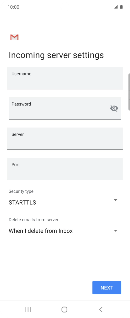 Press the field below 'Username' and key in the username for your email account.