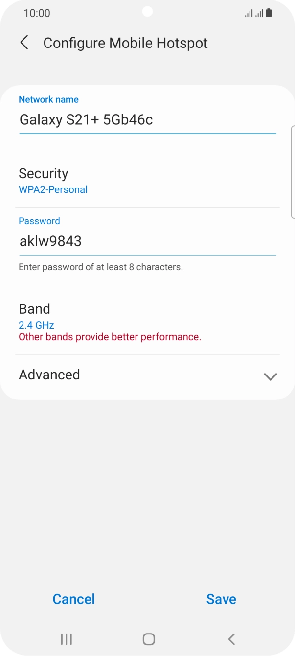 Press the field below 'Network name' and key in the required name.