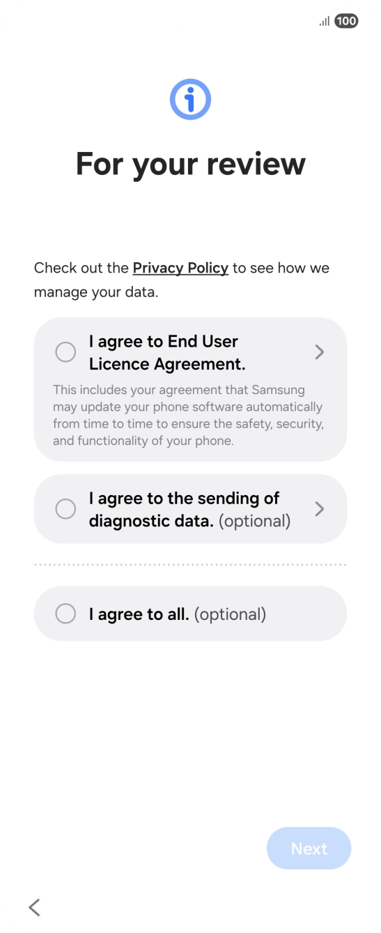 Press the fields next to the required settings to select them.