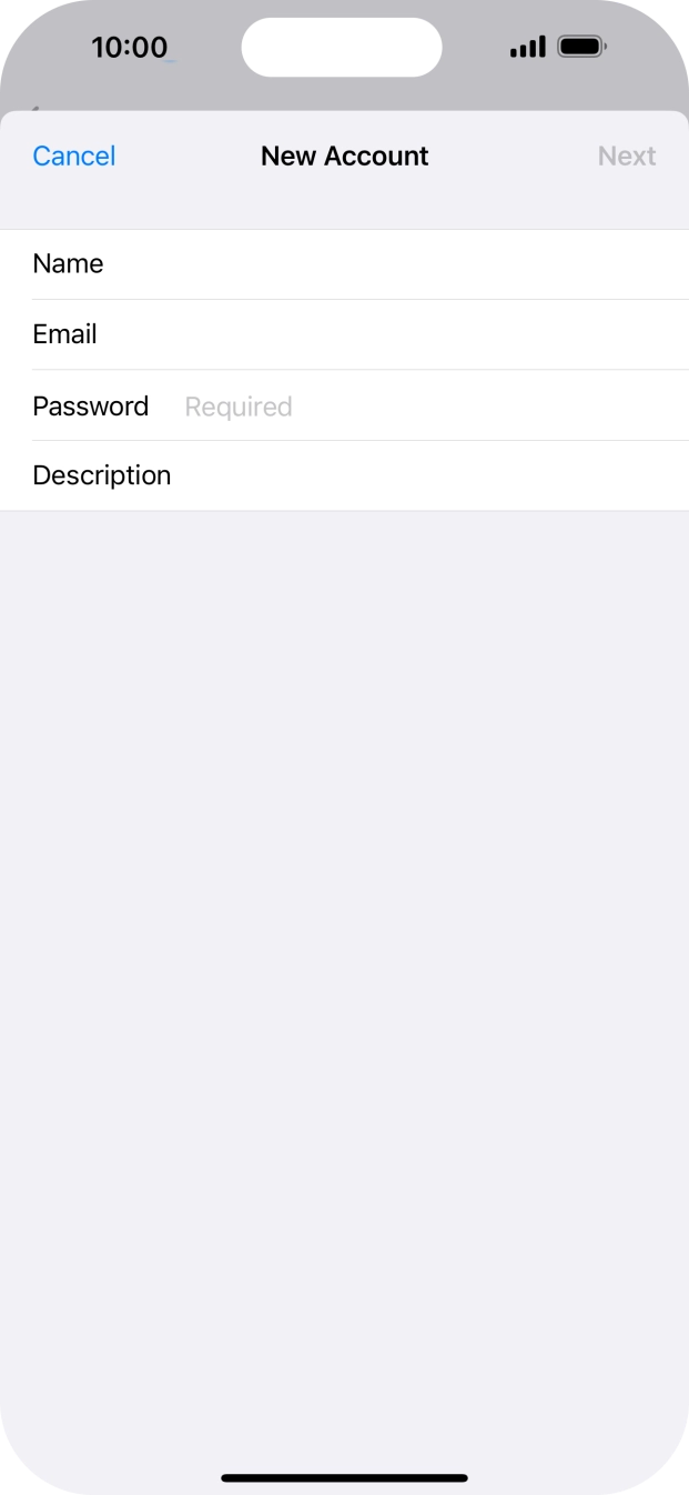 Press Password and key in the password for your email account. Press Password and key in the password for your email account.