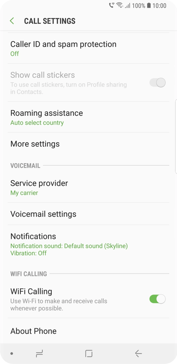 When WiFi Calling is active, the WiFi Calling icon is displayed.