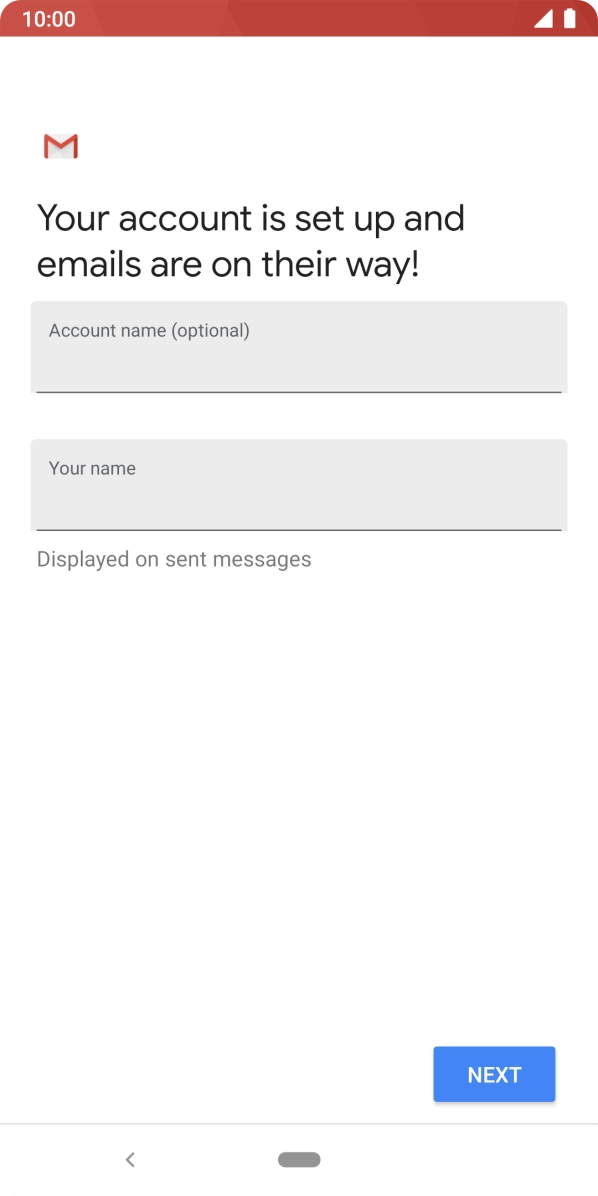 Press the field below 'Account name (optional)' and key in the required name. Press the field below 'Account name (optional)' and key in the required name.