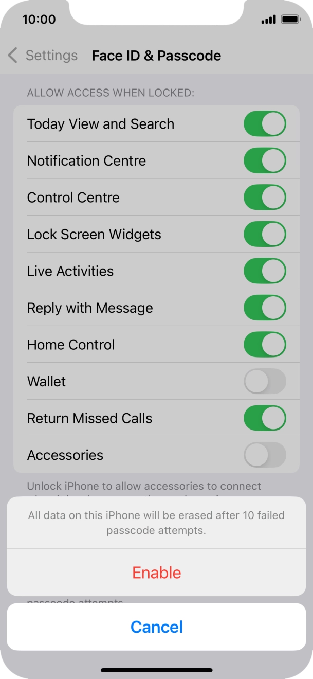 If you turn on the function, press Enable. If you turn on the function, press Enable.