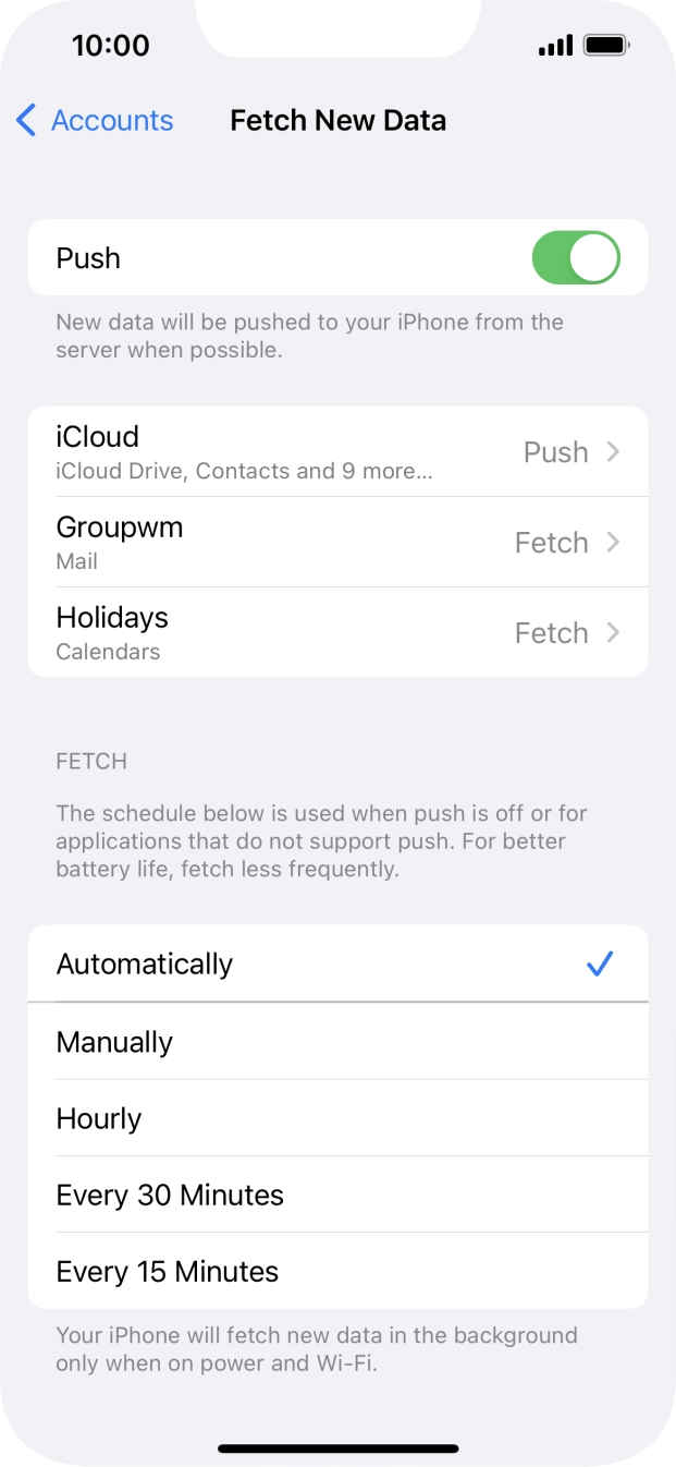 Press the indicator next to 'Push' to turn the function on or off. Press the indicator next to 'Push' to turn the function on or off.