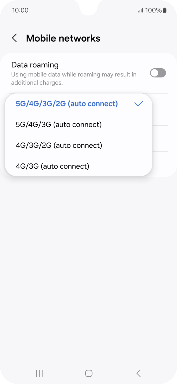 Press the required network mode.
