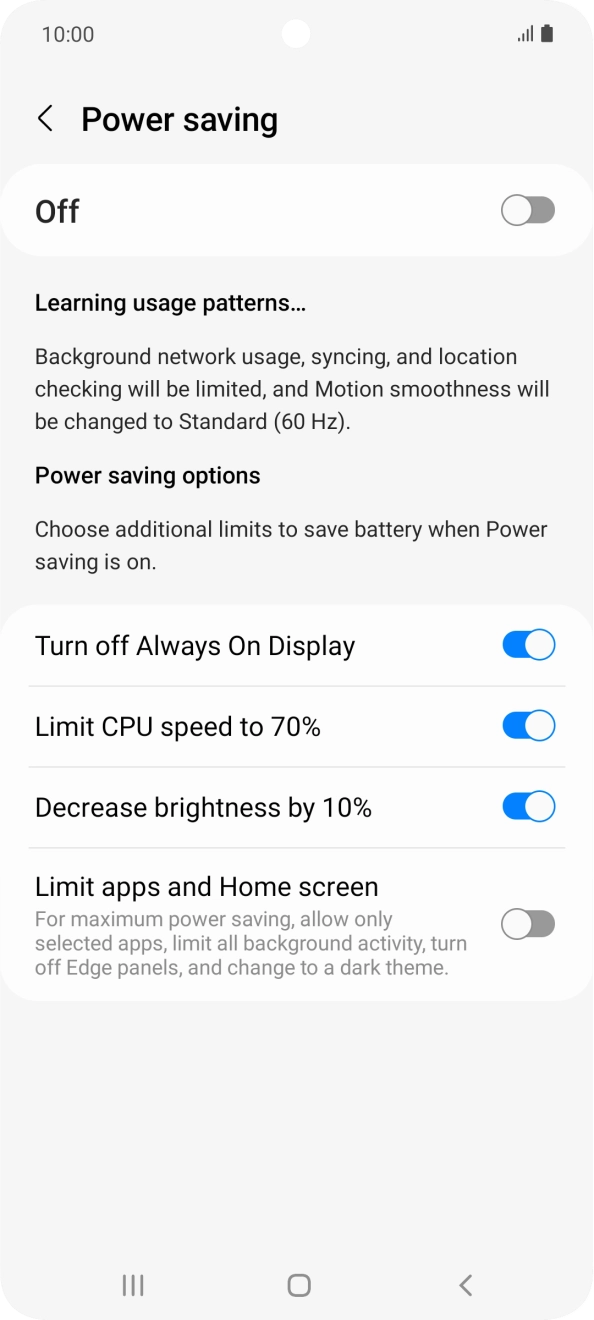 Press the indicators next to the required settings.