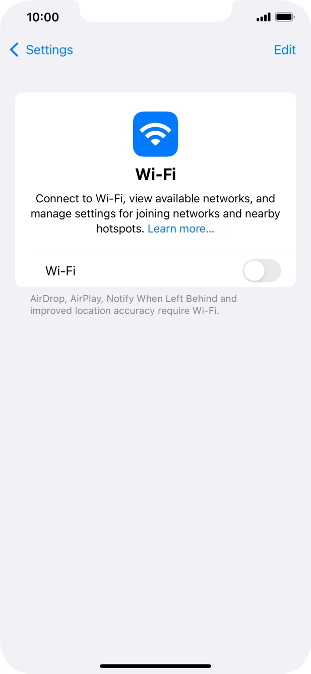 Press the indicator next to 'Wi-Fi' to turn on the function.