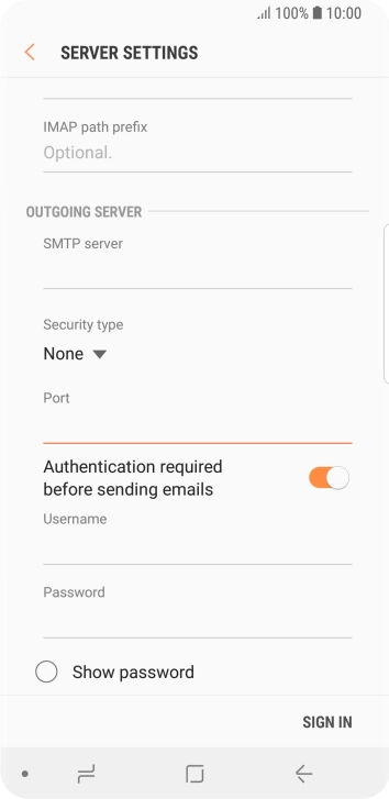 Press the field below 'Username' and key in the username of your email provider's outgoing server.