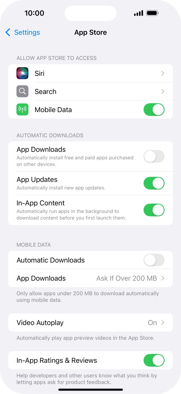 Press the indicator next to 'App Updates' to turn the function on or off.