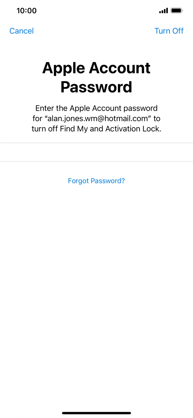 Key in the password for your Apple ID and press Turn Off. Wait a moment while the factory settings are restored. Follow the instructions on the screen to set up your phone and prepare it for use.