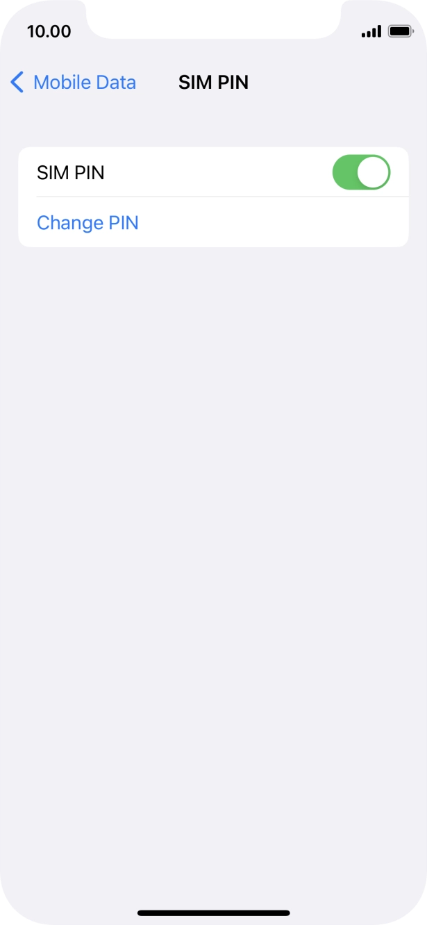 Press the indicator next to 'SIM PIN' to turn the function on or off.