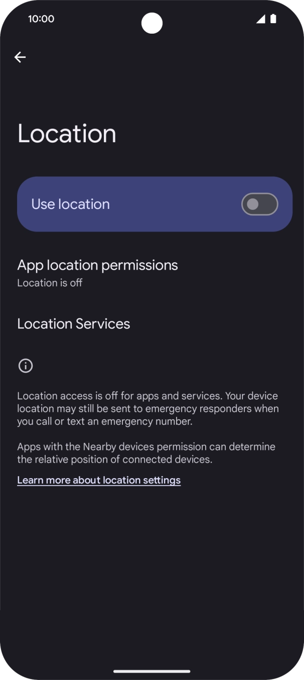Press the indicator next to 'Use location' to turn the function on or off. Press the indicator next to 'Use location' to turn the function on or off.