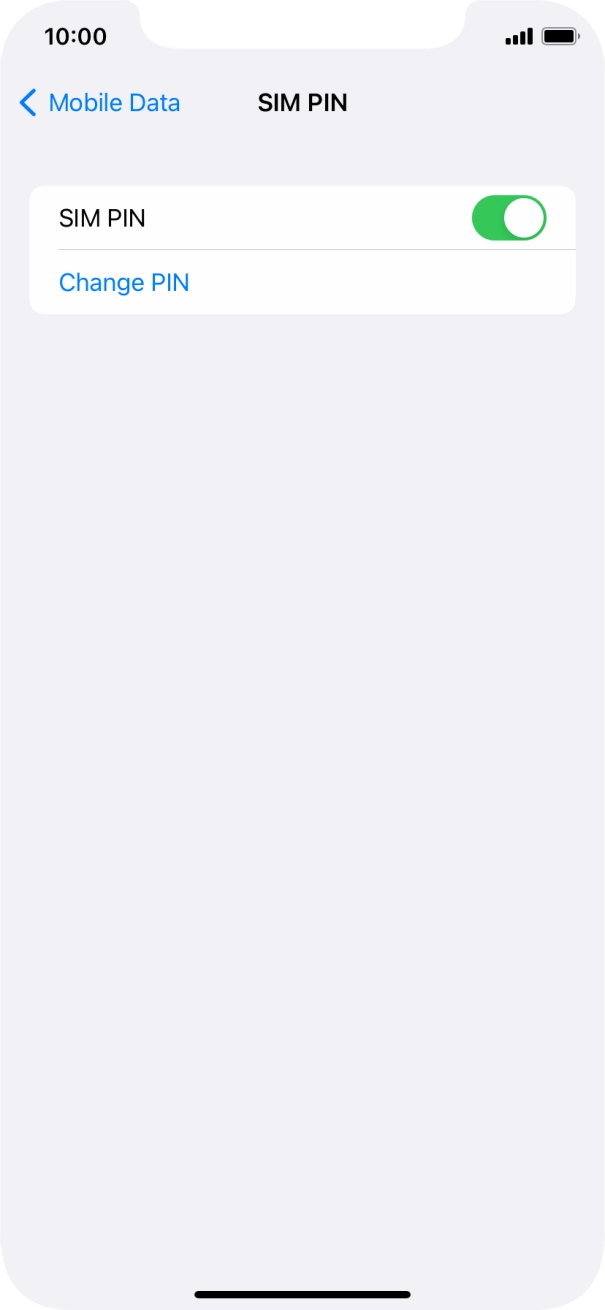 Press the indicator next to 'SIM PIN' to turn the function on or off.