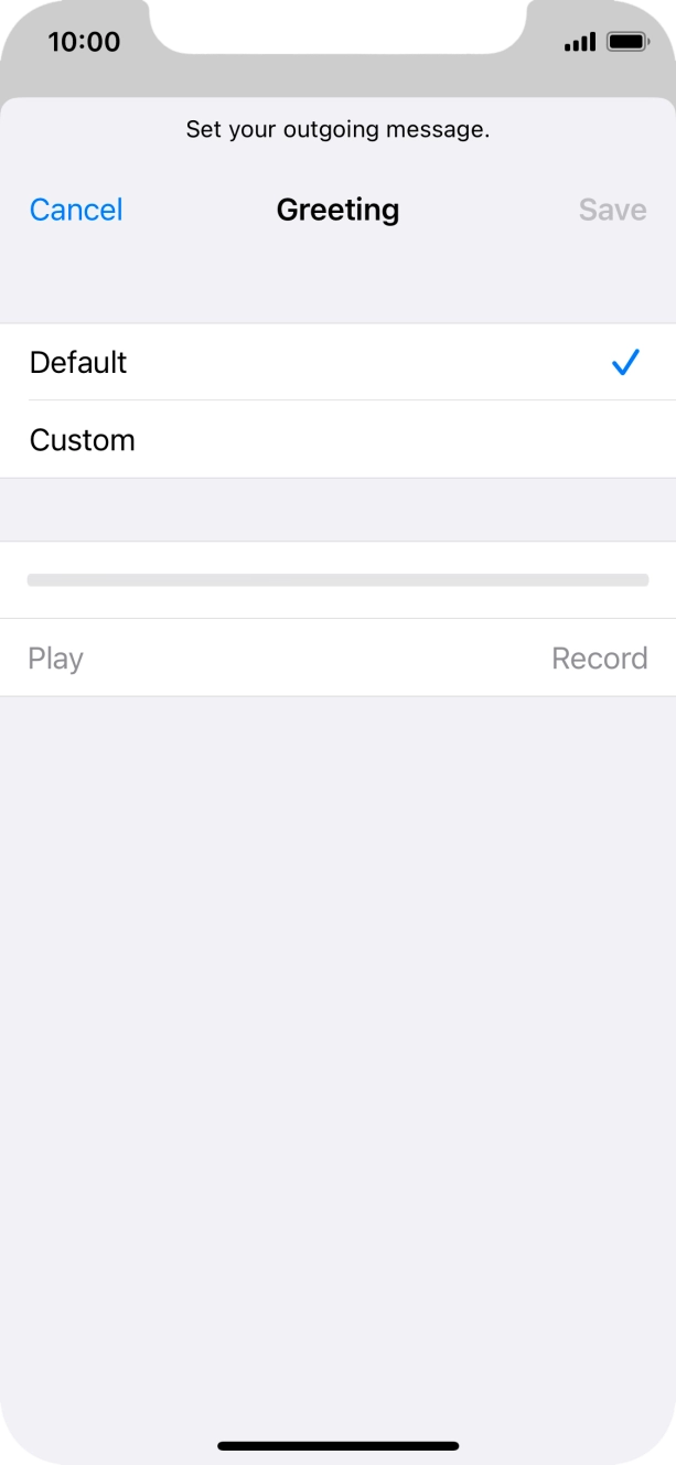 Press Default to select the default greeting. Press Default to select the default greeting.