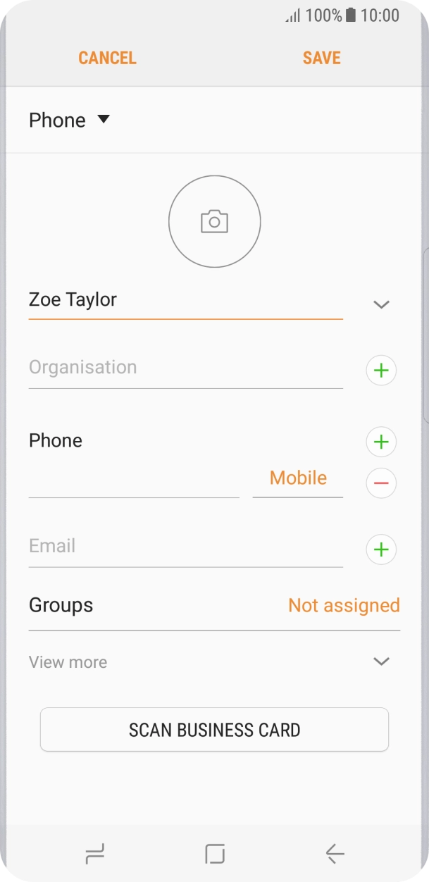 Press the field below 'Phone' and key in the required phone number.