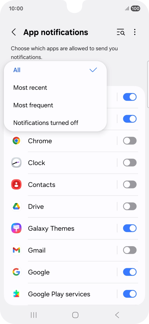 Press the required setting.