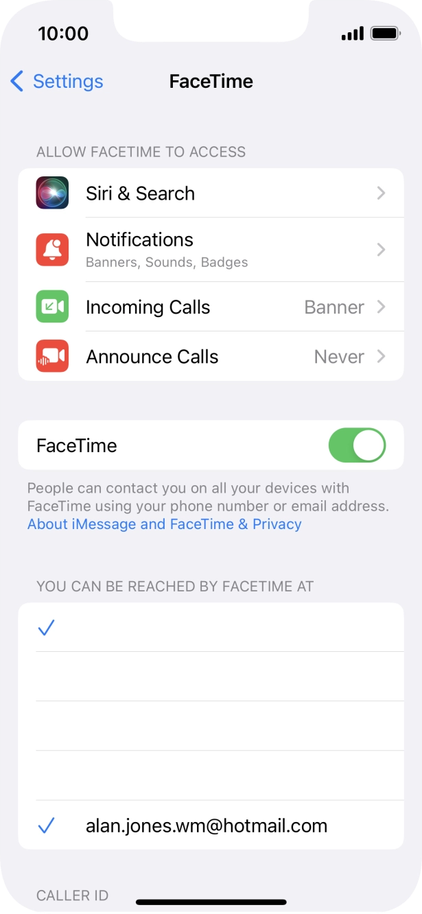 Press the indicator next to 'FaceTime' to turn the function on or off.