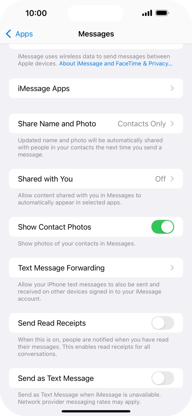 Press the indicator next to 'Send as Text Message' to turn the function on or off.
