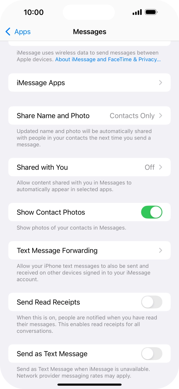 Press the indicator next to 'Send as Text Message' to turn the function on or off.