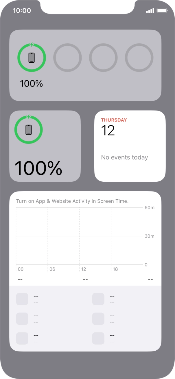 Slide your finger up or down on the screen to see more widgets. Slide your finger up or down on the screen to see more widgets.
