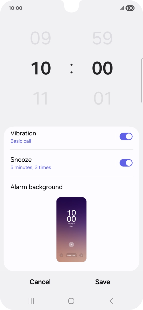 Press the indicator next to 'Snooze' to turn snooze on or off.