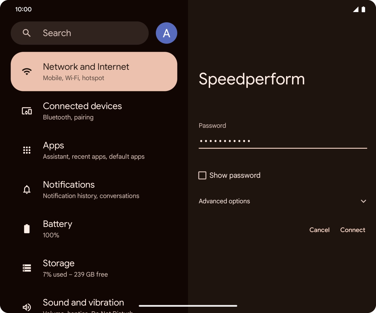 Key in the password for the WiFi network and press Connect.