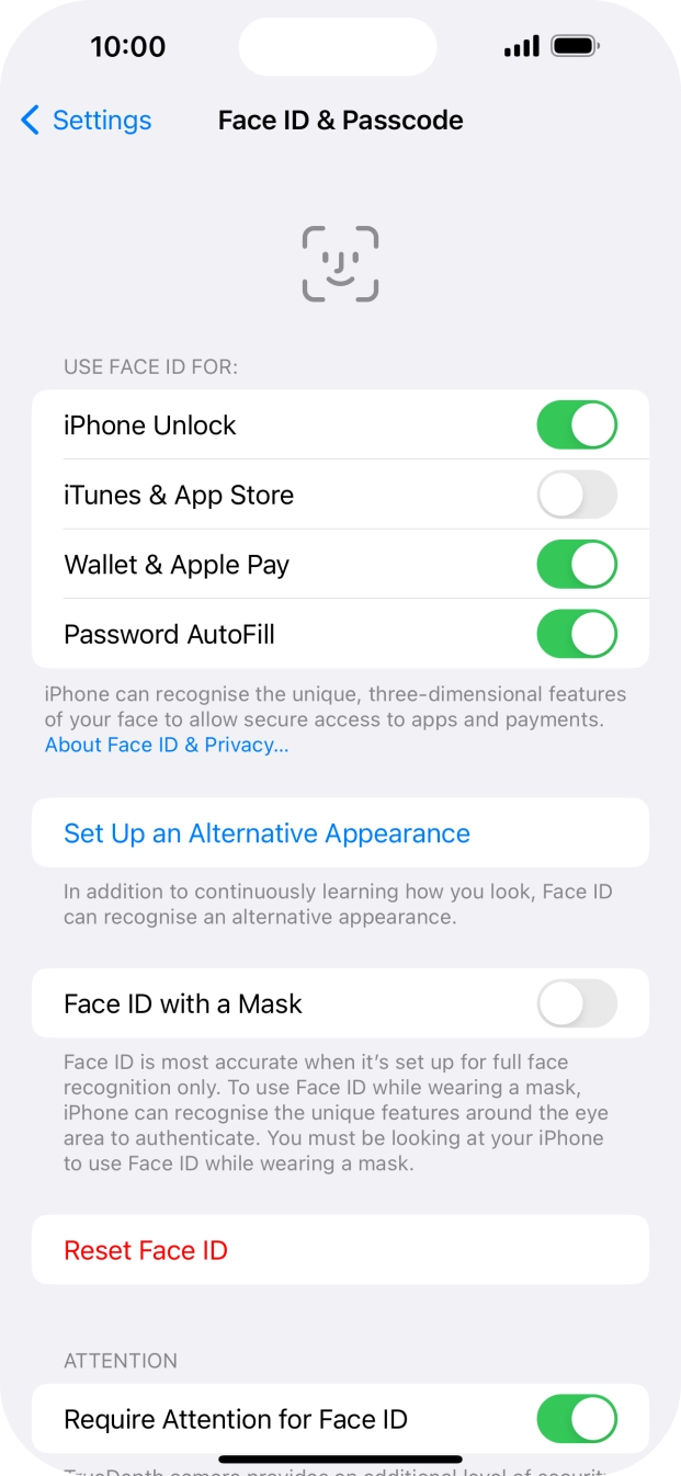 Press the indicators next to the required settings to turn them on or off.