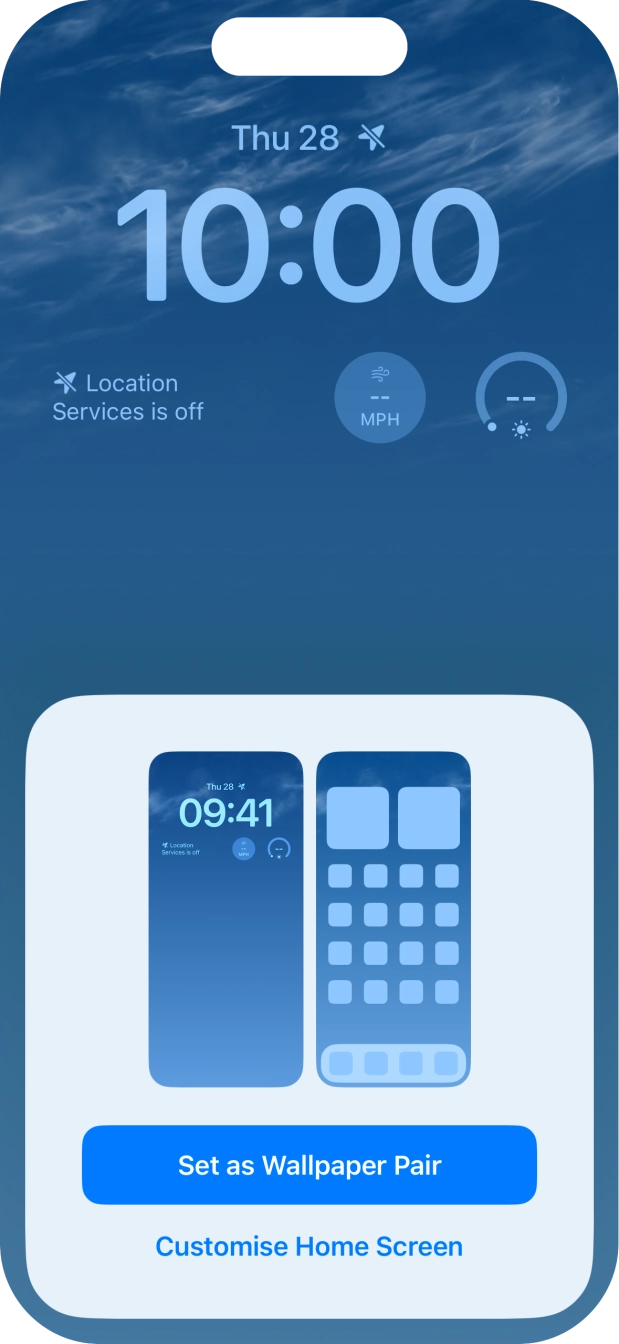 To use the same colour theme on the home screen, press Set as Wallpaper Pair.