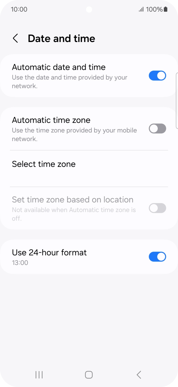 Press the indicator next to 'Automatic time zone' to turn on the function.
