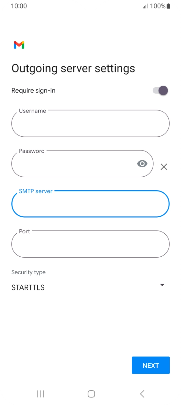 Press the field below 'Port' and key in 587. Press the field below 'Port' and key in 587.