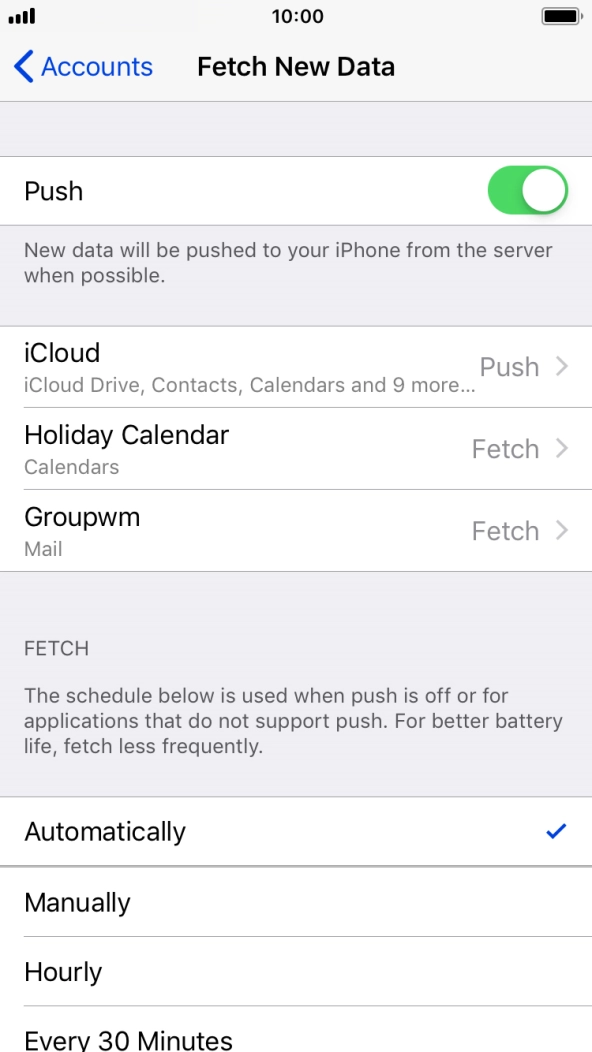 Press the indicator next to 'Push' to turn the function on or off. Press the indicator next to 'Push' to turn the function on or off.