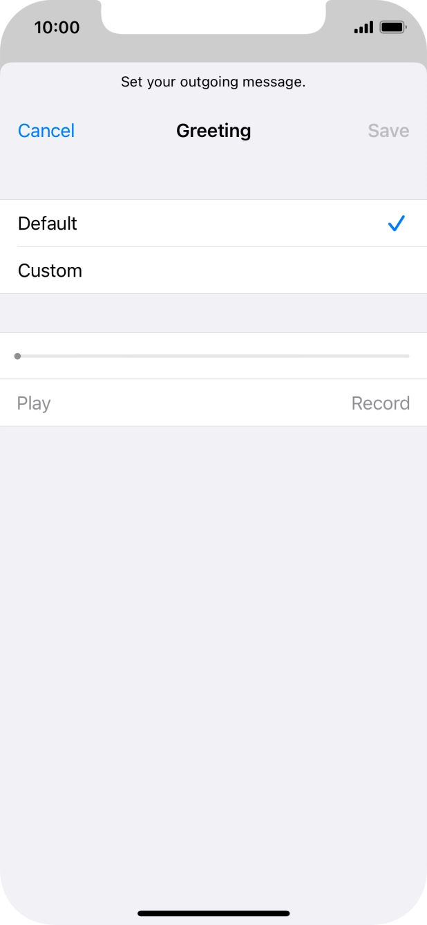 Press Default to select the default greeting. Press Default to select the default greeting.