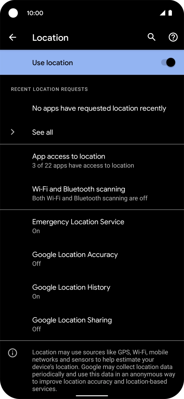 Press Google Location Accuracy. Press Google Location Accuracy.