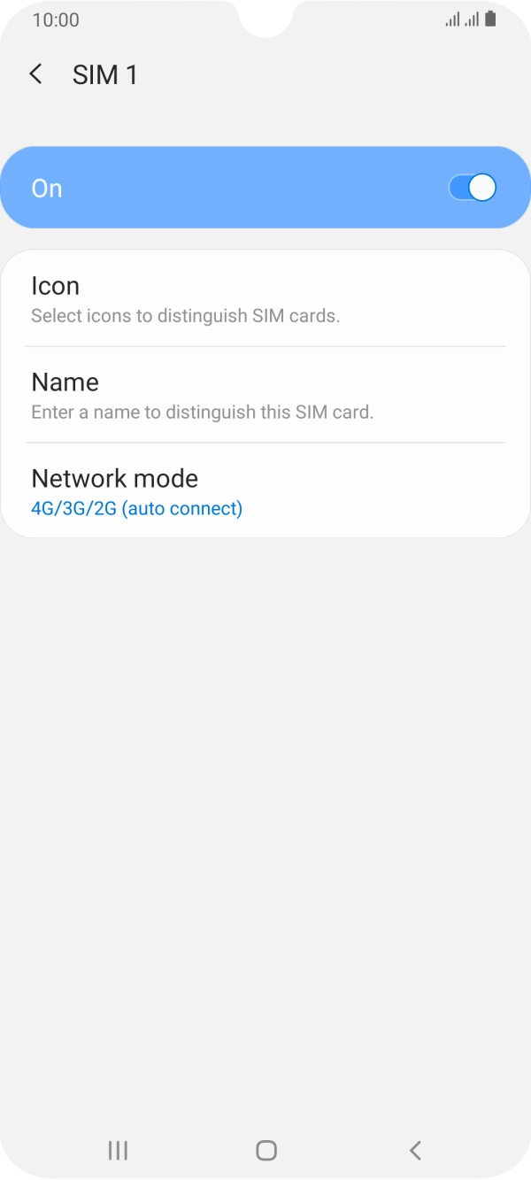 Press the indicator to turn use of the SIM on or off.