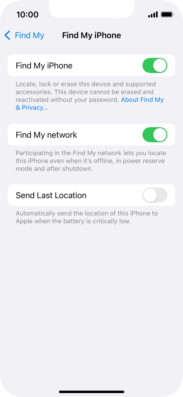 Press the indicator next to 'Find My network' to turn the function on or off. If you turn on the function, you need to follow the instructions on the screen to finish the activation. Press the indicator next to 'Find My network' to turn the function on or off. If you turn on the function, you need to follow the instructions on the screen to finish the activation.