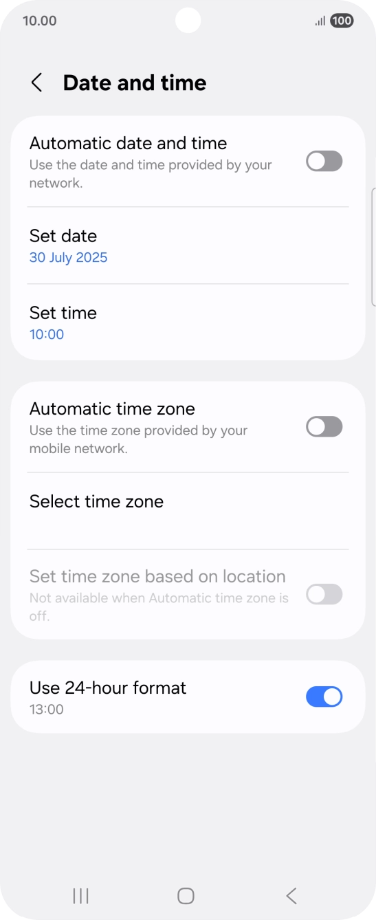 Press the indicator next to 'Automatic date and time' to turn on the function.