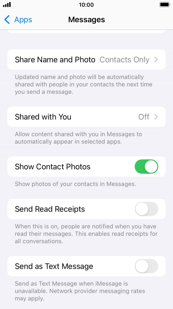 Press the indicator next to 'Send as Text Message' to turn the function on or off.