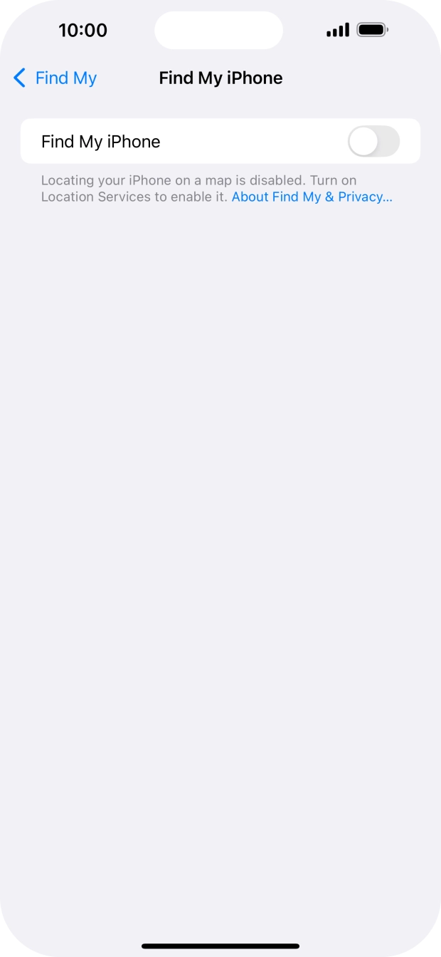 Press the indicator next to 'Find My iPhone' to turn on the function.