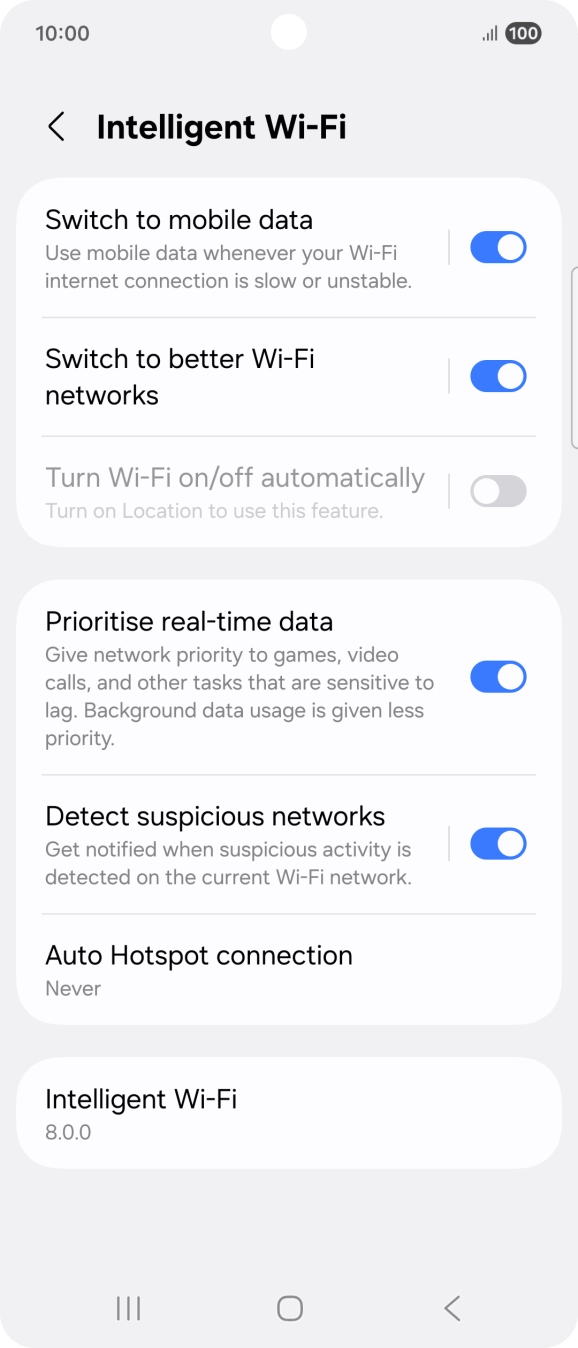 Press the indicator next to 'Switch to mobile data' to turn the function on or off. Press the indicator next to 'Switch to mobile data' to turn the function on or off.