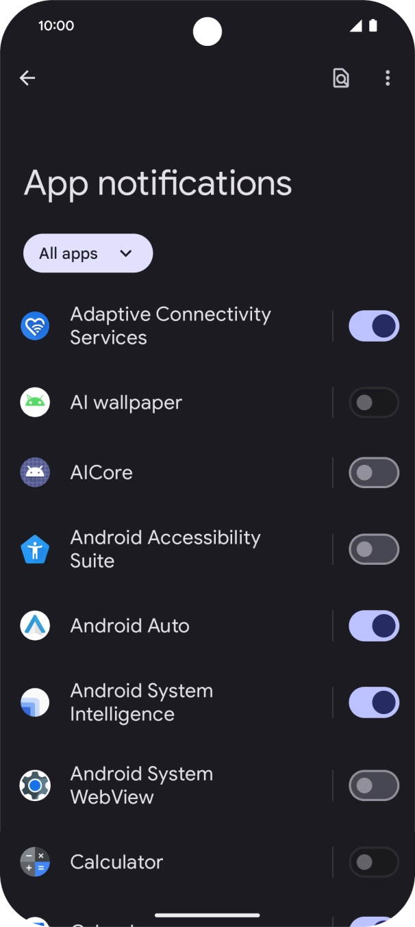 Press the indicator next to the required apps to turn the function on or off. Press the indicator next to the required apps to turn the function on or off.
