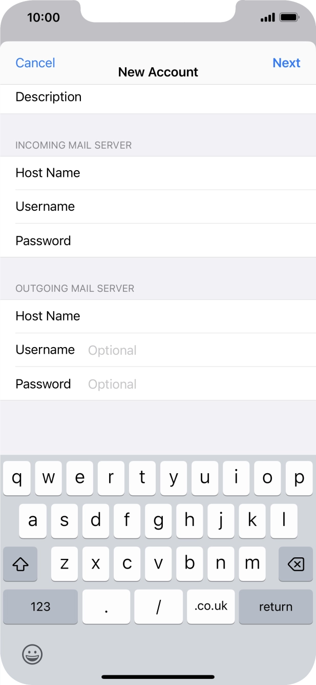 Press Username and key in the username for your email account. Press Username and key in the username for your email account.