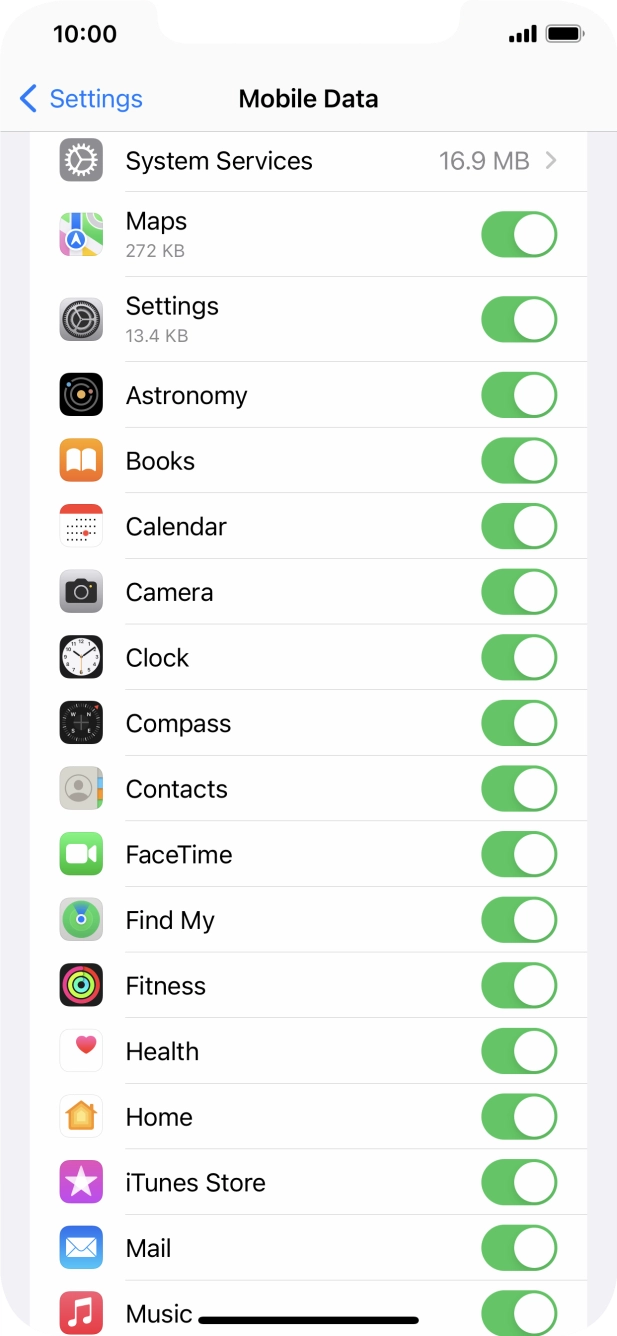 The data usage for each application is displayed below the name of the application.