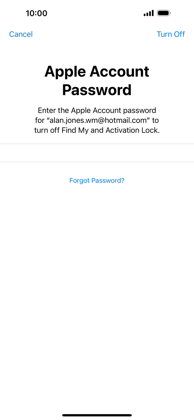 Key in the password for your Apple ID and press Turn Off. Wait a moment while the factory default settings are restored. Follow the instructions on the screen to set up your phone and prepare it for use.