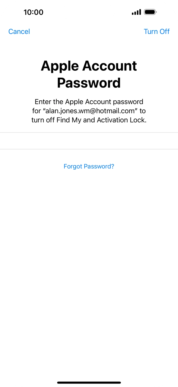 Key in the password for your Apple ID and press Turn Off. Wait a moment while the factory default settings are restored. Follow the instructions on the screen to set up your phone and prepare it for use.