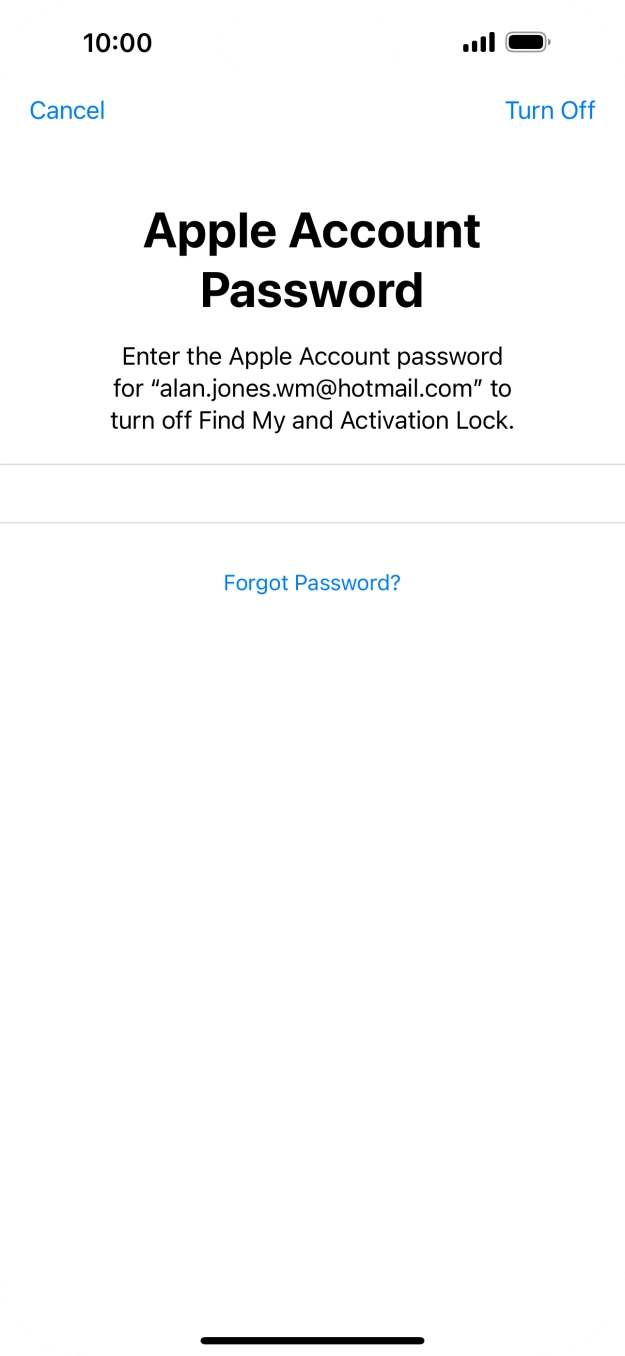 Key in the password for your Apple ID and press Turn Off. Wait a moment while the factory settings are restored. Follow the instructions on the screen to set up your phone and prepare it for use.