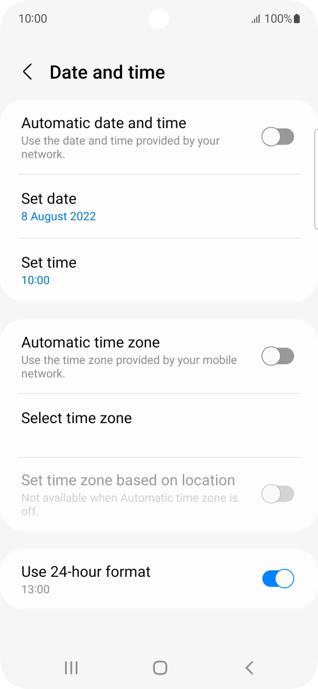 Press the indicator next to 'Automatic date and time' to turn on the function.