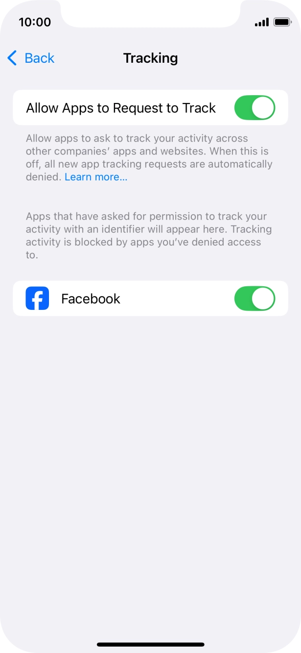 Press the indicator next to 'Allow Apps to Request to Track' to turn the function on or off.