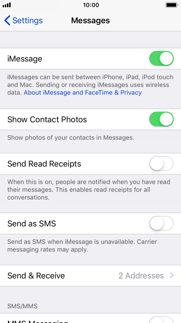 Press the indicator next to 'Send as SMS' to turn the function on or off.