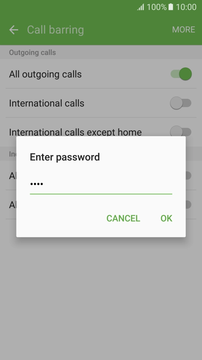 Key in your barring password and press OK.